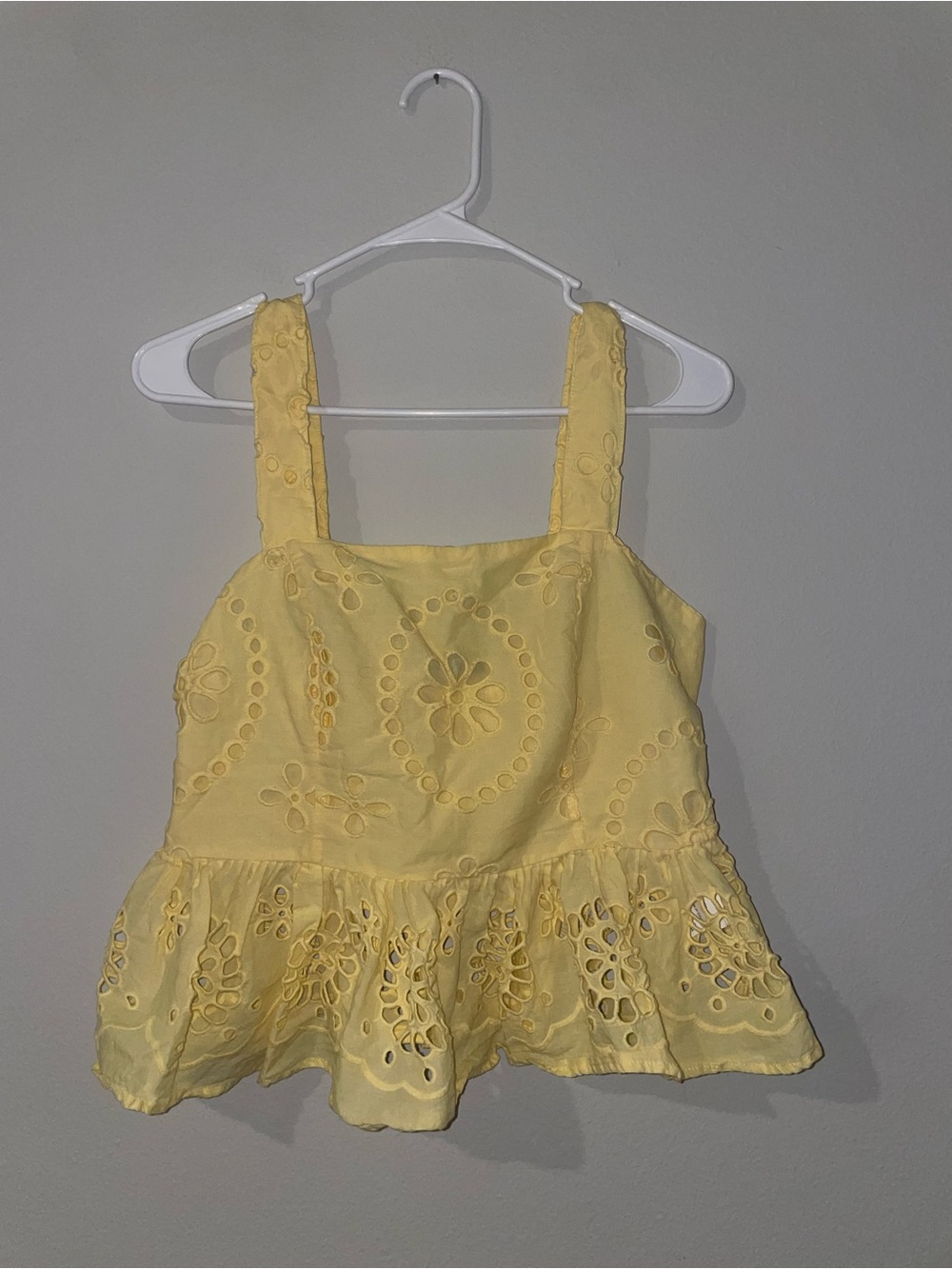 Resort, summer vibes, Yellow Eyelet L Peplum Tank Top-100% cotton